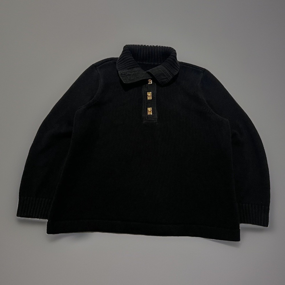 Lauren Ralph Lauren Womens Black Noir Knit Gold Twist Button Latch Sweater XL